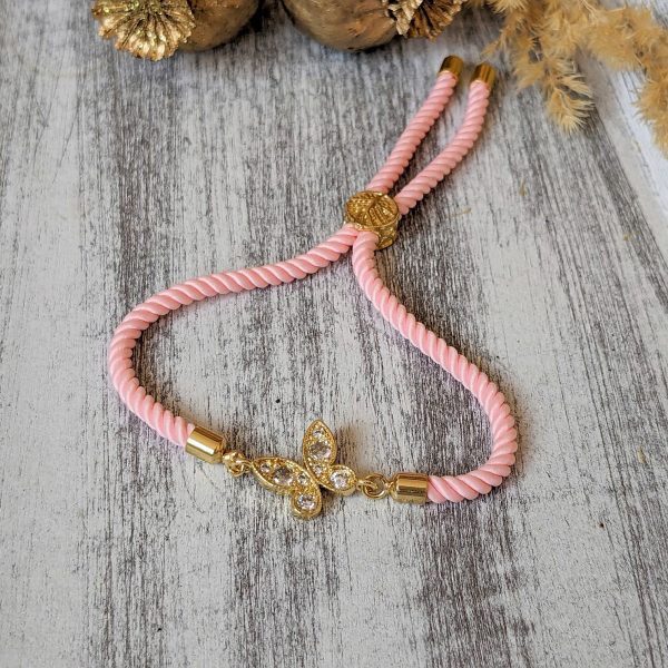 Šnúrkový náramok ružový motýl