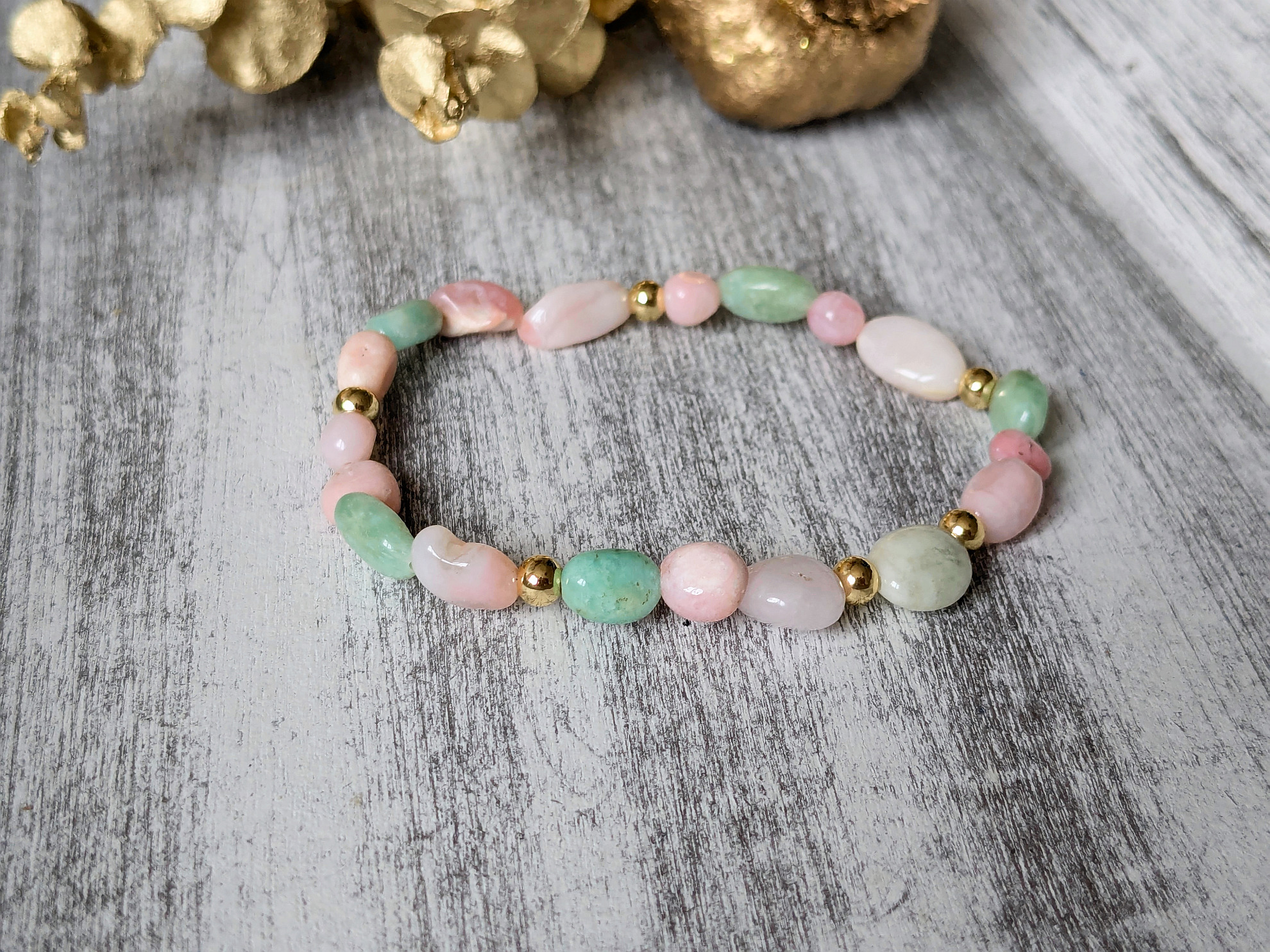 Náramok amazonit a ružový opál