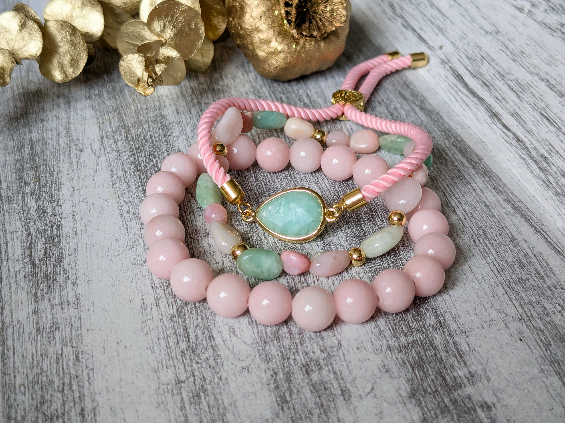 Ružový set s amazonitom